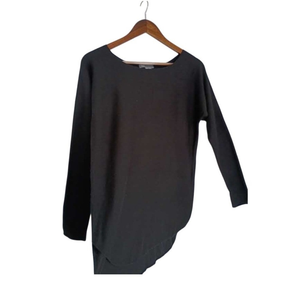 VINCE Black Wool Blend Scoop Neck Curved High-Low Hem Sweater S Minimalist $295